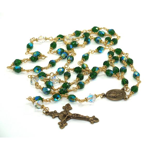 Hand-Made Five Decade Catholic Rosary, Golden Brass Wire Wrapped - Picture 2 of 10